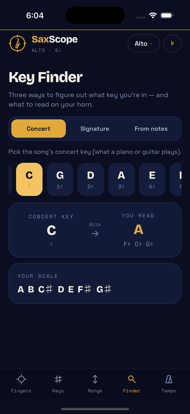 Key Finder screen